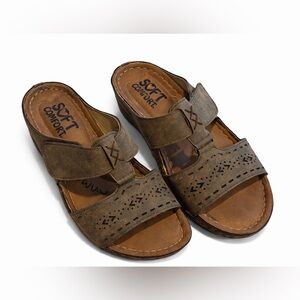 Soft Comfort Bandleader Slide Sandals 8.5M Brown Memory Foam Adjustable Like New